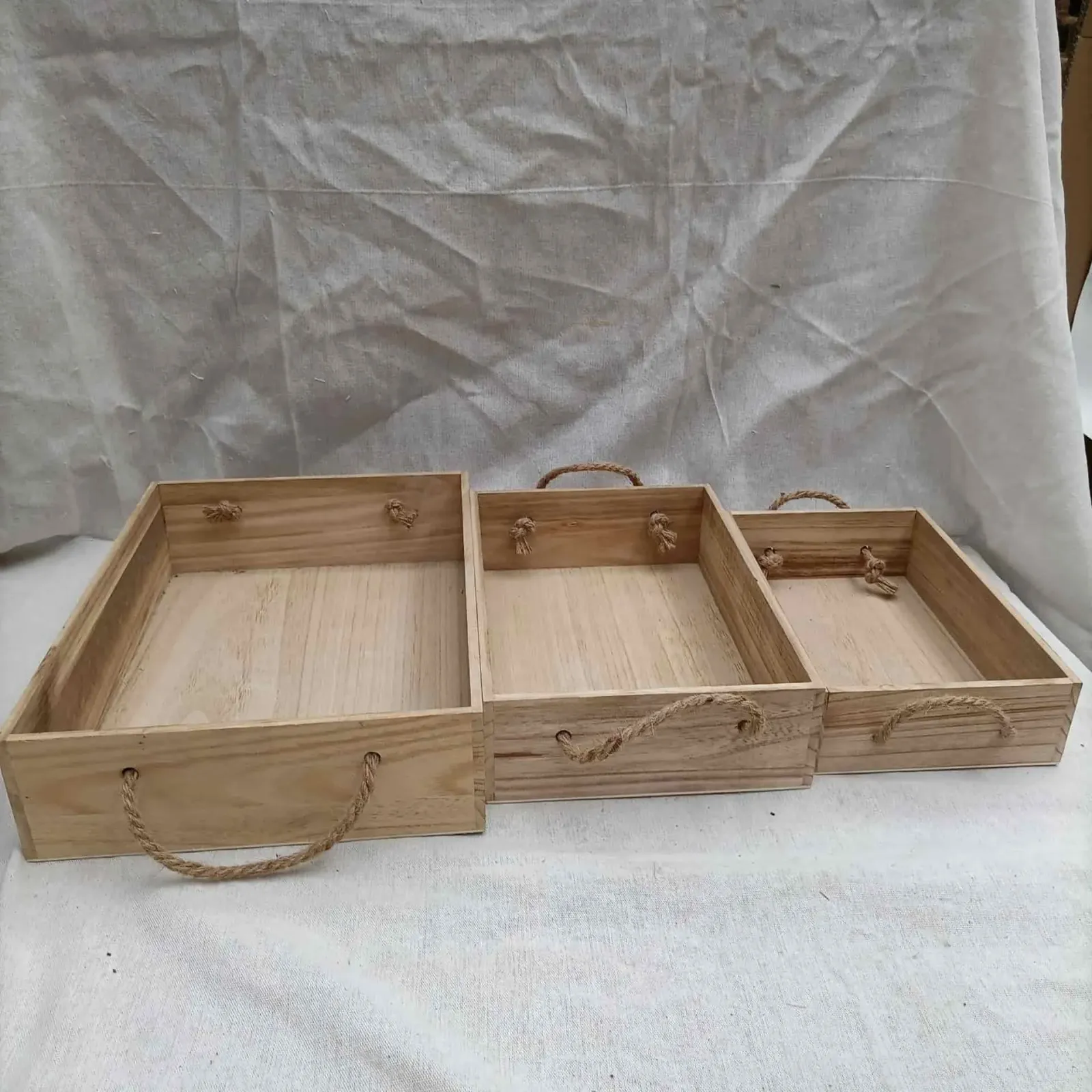 Custom wooden nesting storage boxes with rope handles Desktop Organizer 2