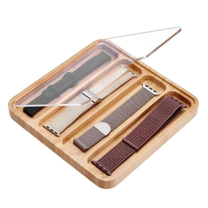 Bamboo Watch Band Storage Box Multi-Compartment Wooden Bracelet Display Case with Acrylic Lid 3