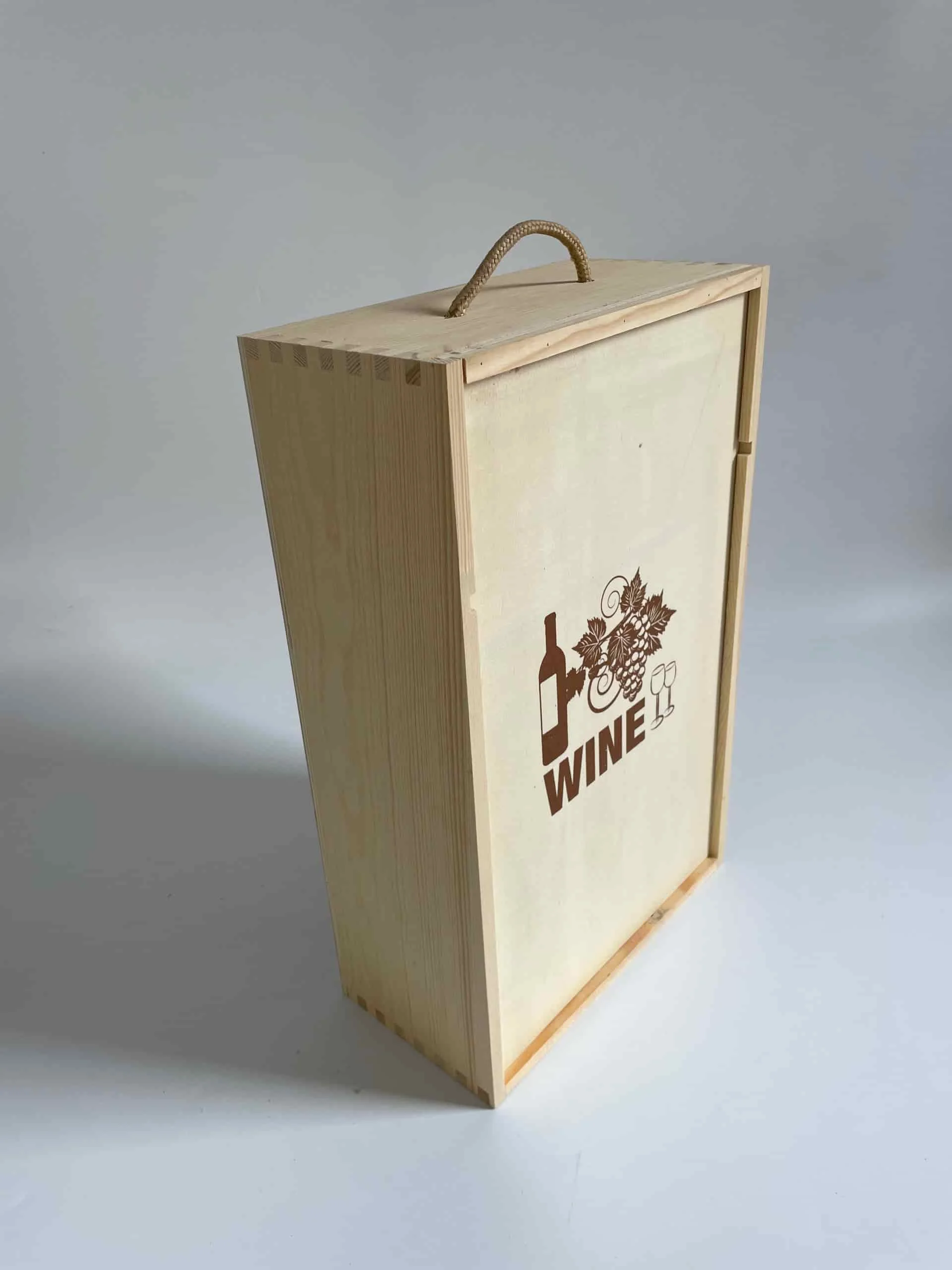 Custom Wooden Double Bottle Wine Box with Sliding Lid 2