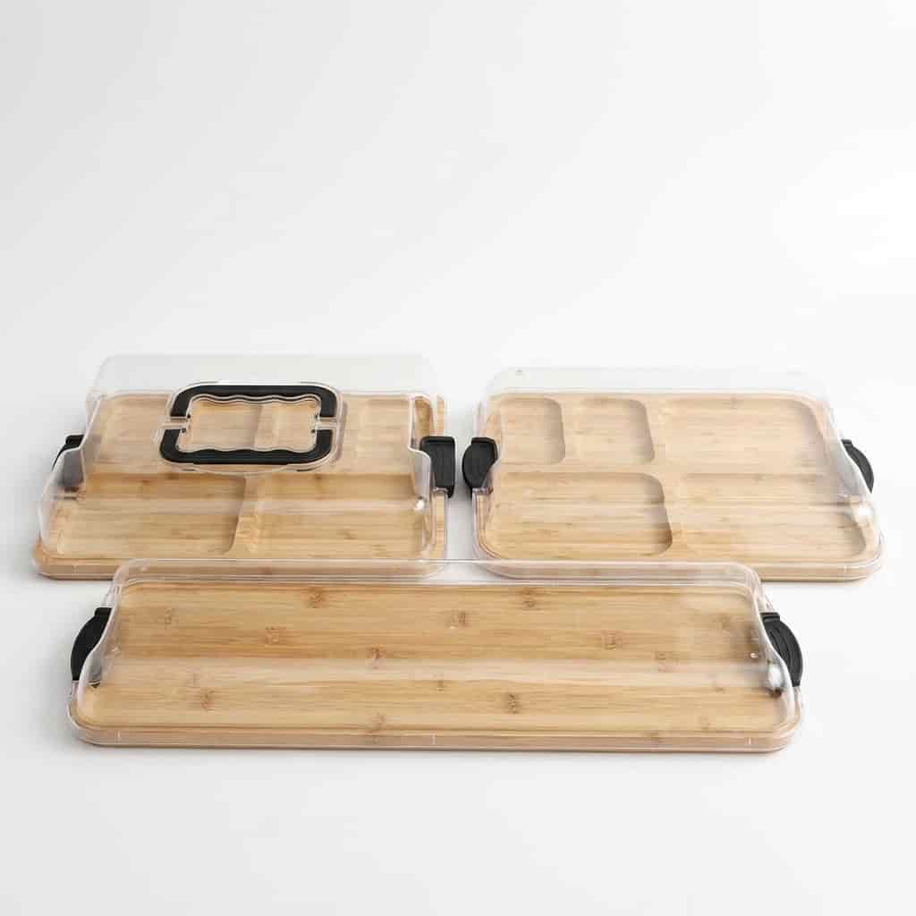 Wholesale Bamboo Divided Serving Tray With Lid Clear Acrylic Charcuterie Board