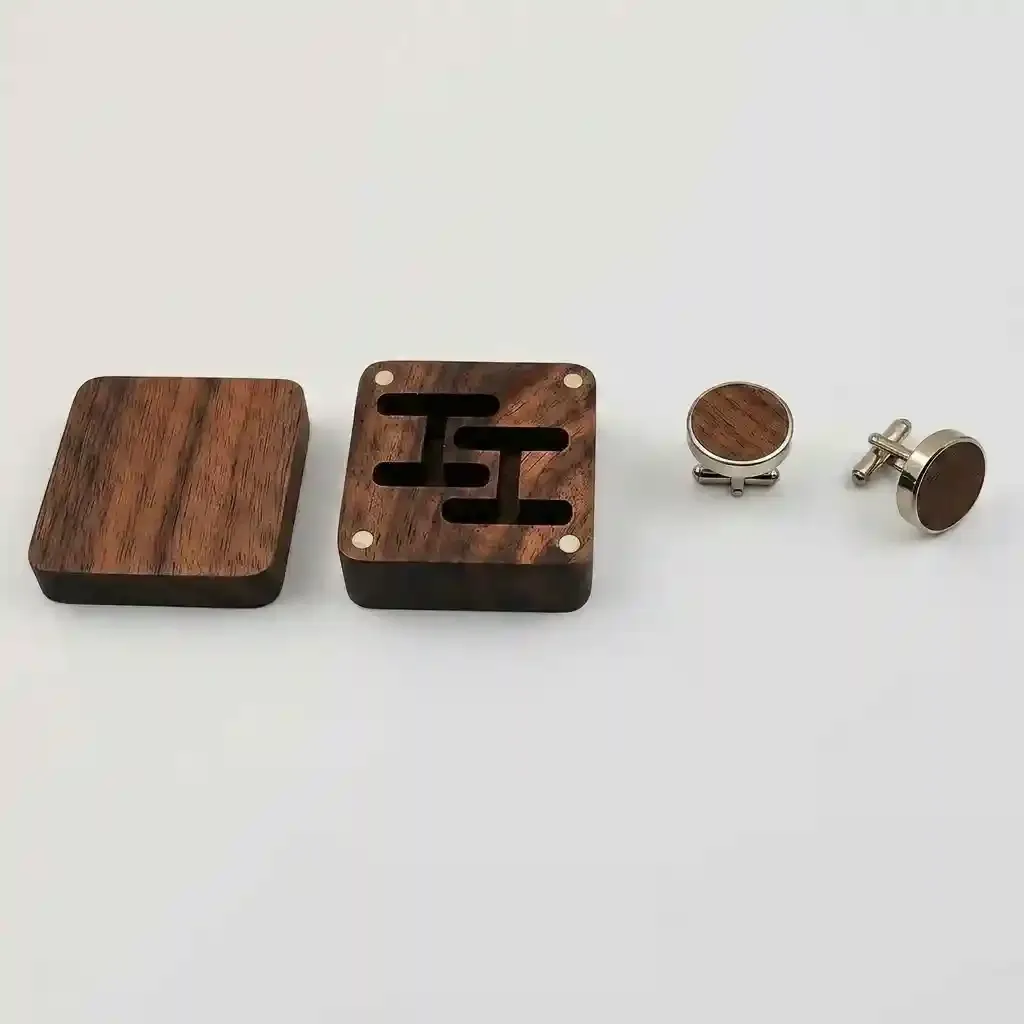Custom Walnut Cufflink Box Magnetic Men's Jewelry Packaging 3