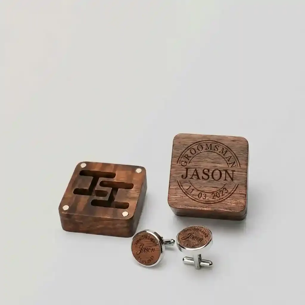 Custom Walnut Cufflink Box Magnetic Men's Jewelry Packaging 2