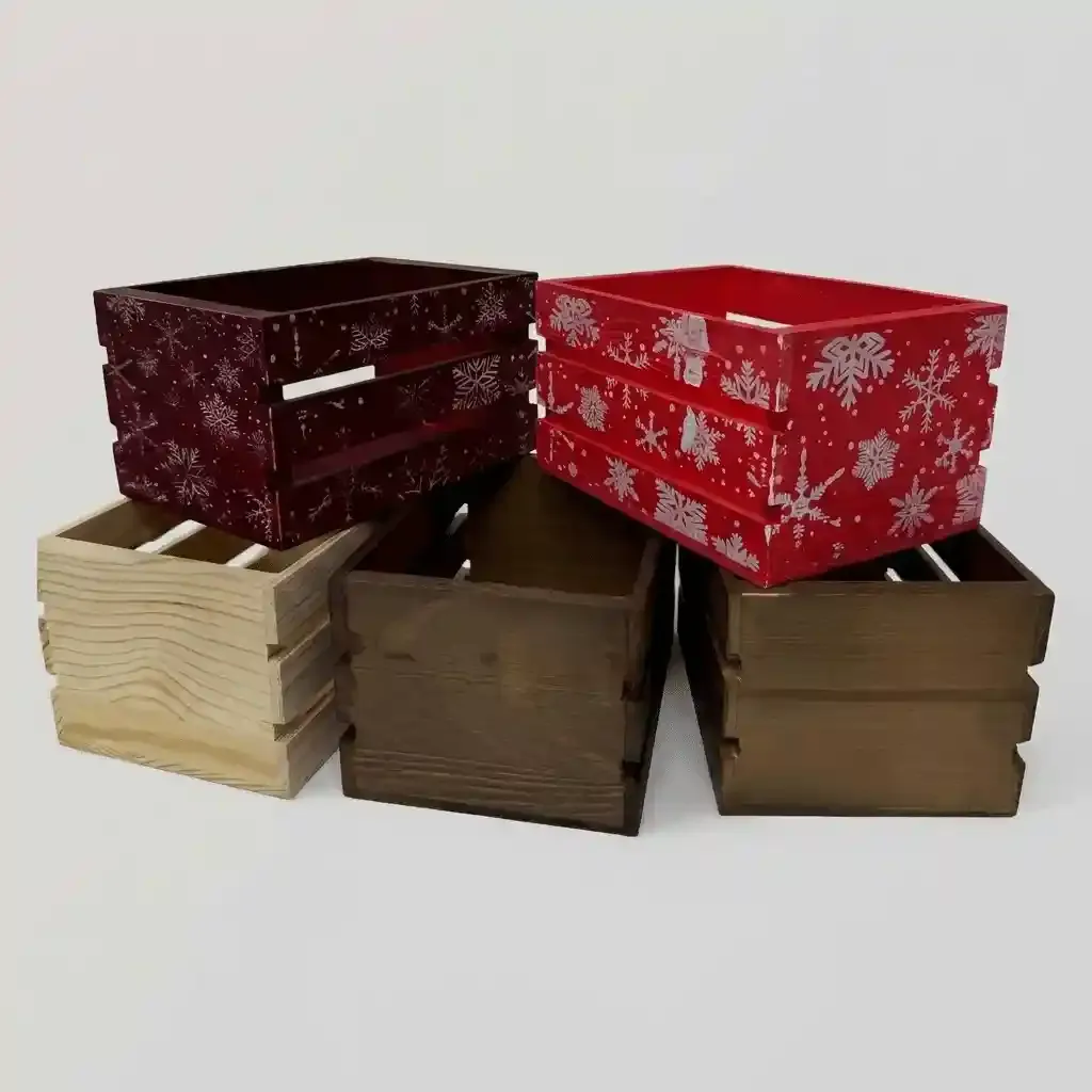 Christmas Printed Wooden Crates Wholesale for Retail Display