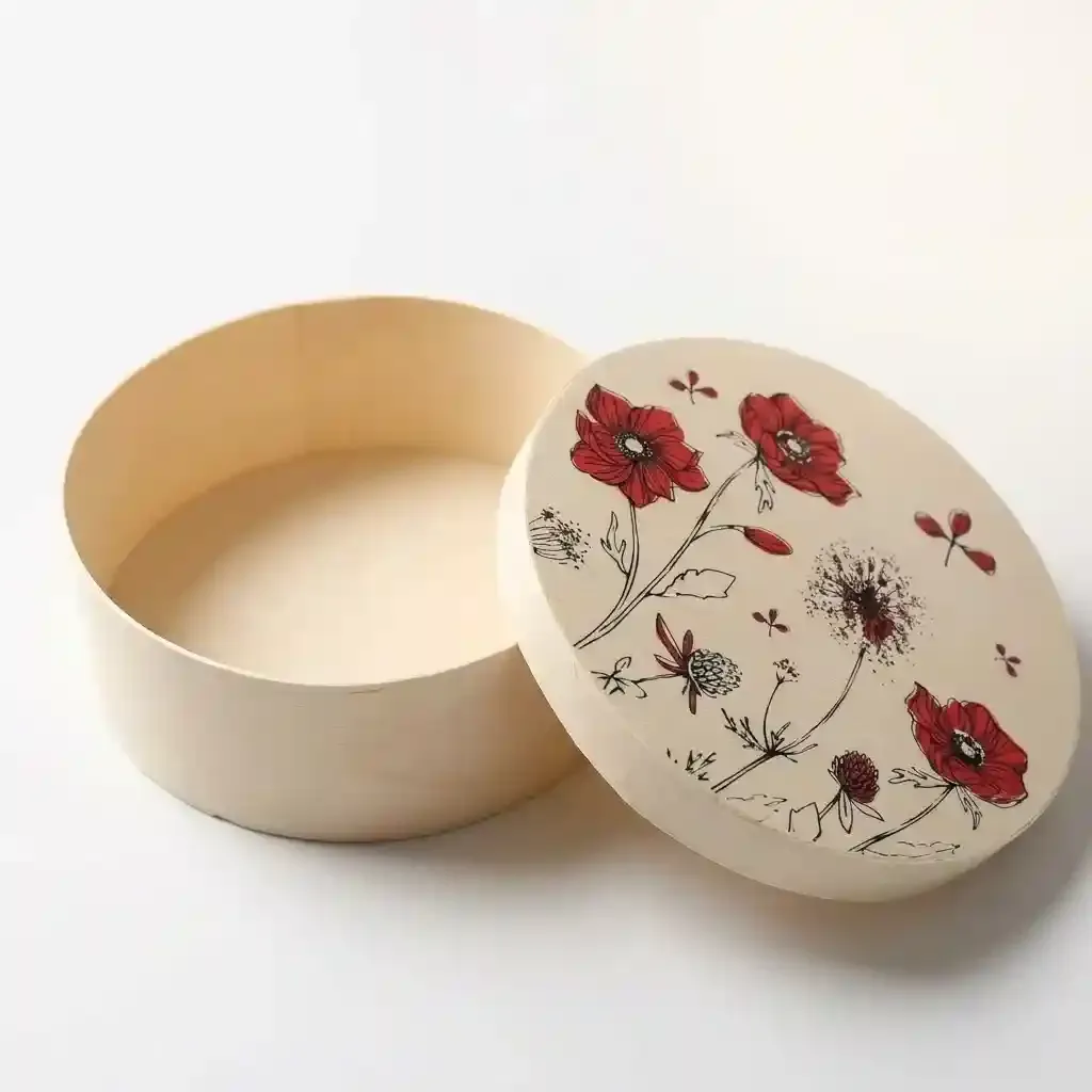 Printed Poplar Veneer Storage Box Wooden Cake Packaging 2