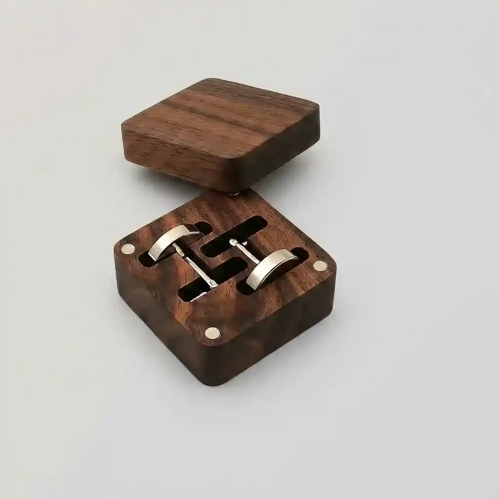 Custom Walnut Cufflink Box Wholesale Magnetic Men's Jewelry Packaging
