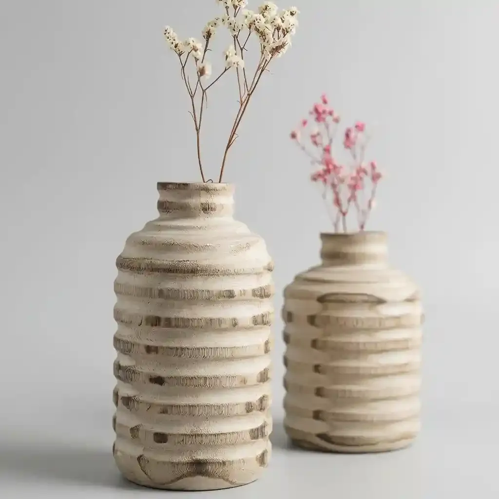 New Retro Paulownia Wood Flower Arrangement Decorative Ornament – Wholesale Ribbed Wooden Vase