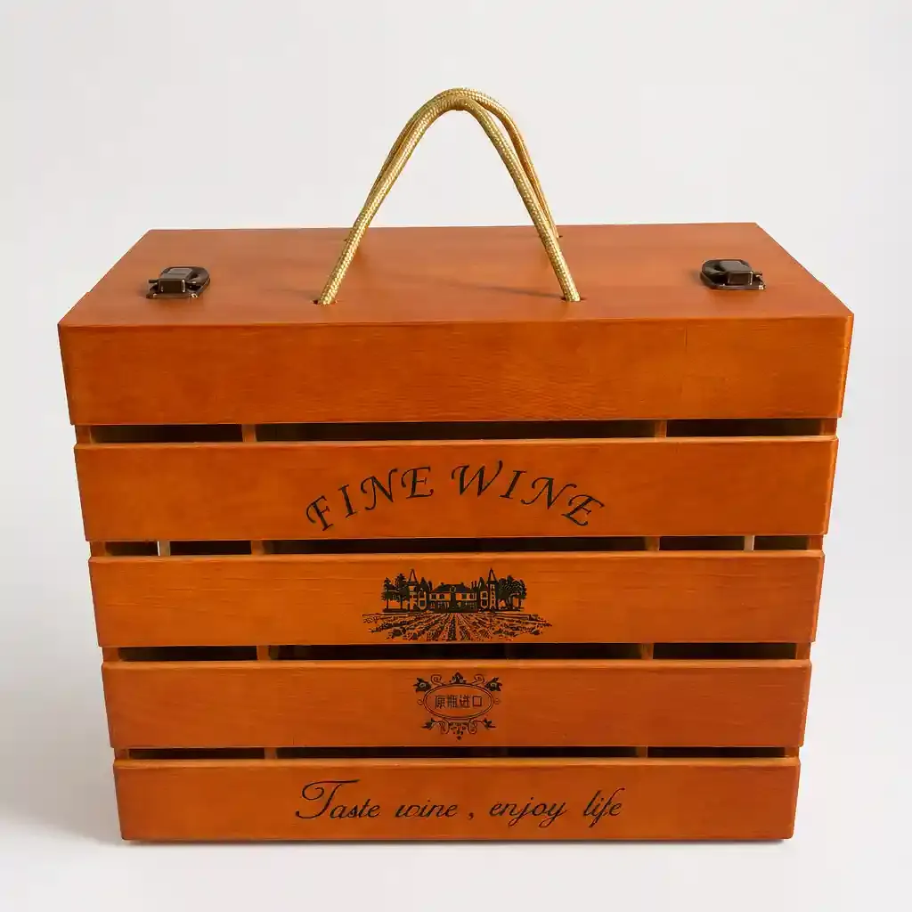 Wholesale Slatted Wooden Wine Crate with Rope Handle