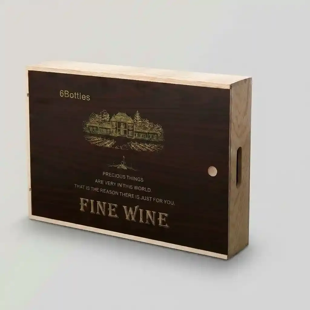 Wholesale 6 Bottle Wooden Wine Packaging Box Vintage Style Wood Wine Gift Box 2