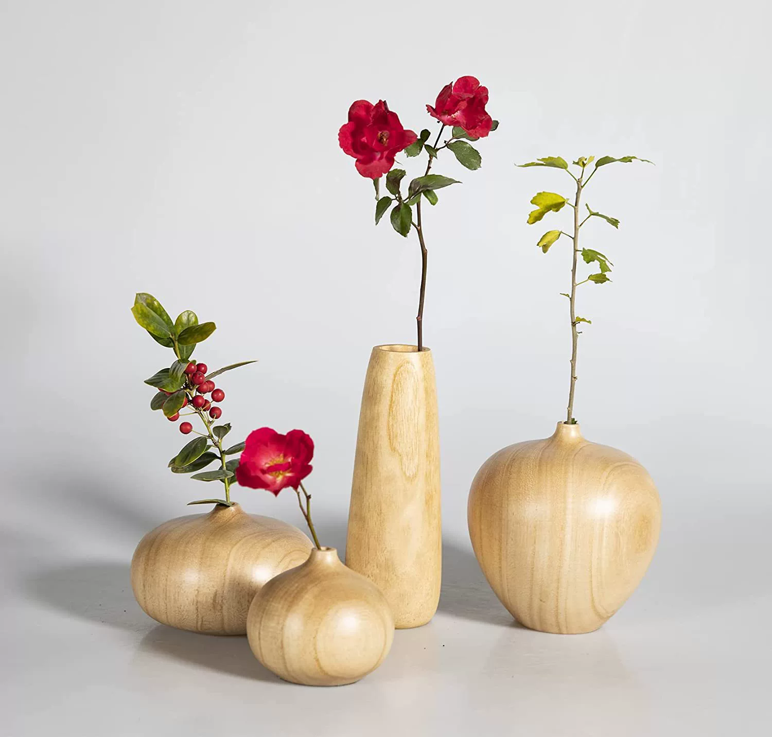 Solid Wood Tabletop Vase for Home Dining Table Flower Arrangement Decorative Ornament