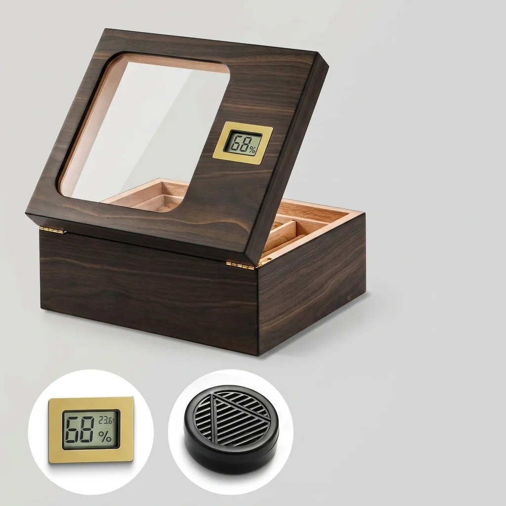 Clear Lid Wood Cigar Humidor with Digital Hygrometer Manufacturer & Wholesale Supplier 2