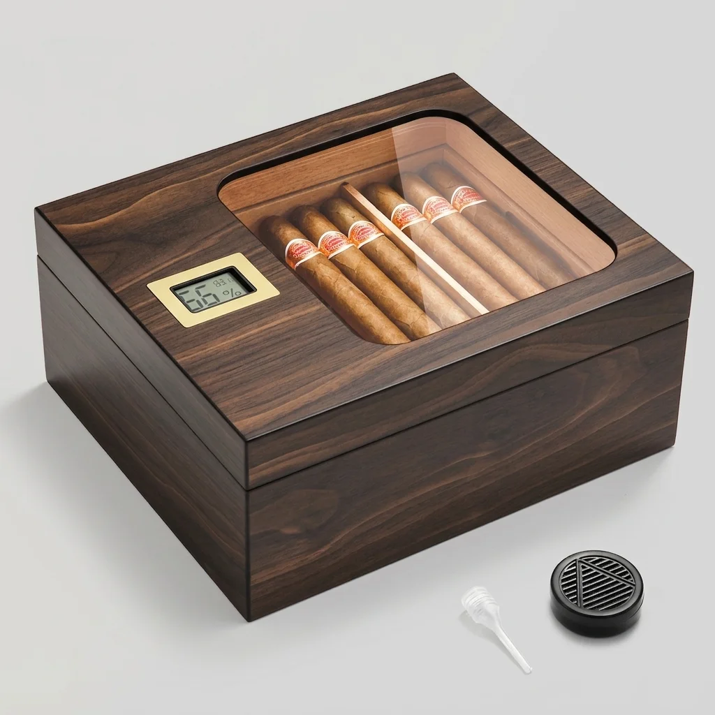 Clear Lid Wood Cigar Humidor with Digital Hygrometer Manufacturer & Wholesale Supplier