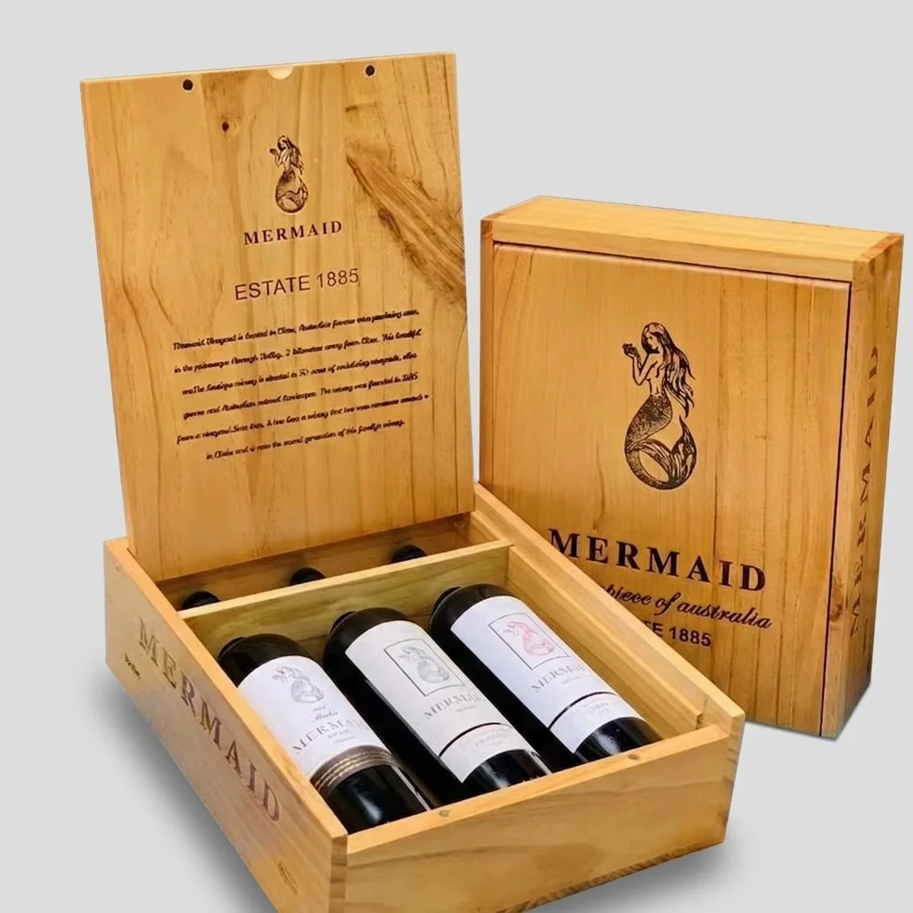 Custom 3 Bottle Pine Wine Box with Branded Logo - Manufacturer & Wholesale Supplier 2