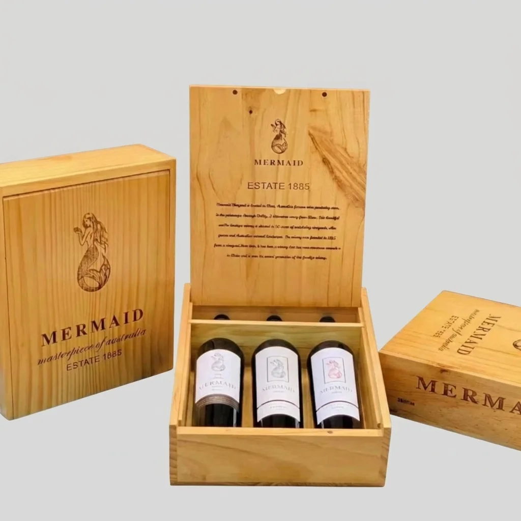 Custom 3 Bottle Pine Wine Box with Branded Logo - Manufacturer & Wholesale Supplier 3