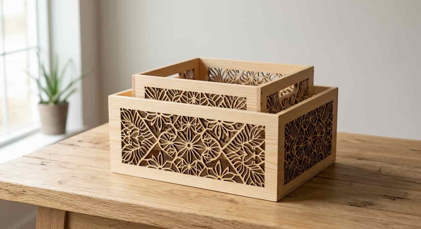 Laser-cut wooden nesting crates in three sizes