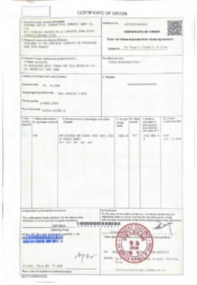 Hilon Wood certificate of origin for wooden products export from China