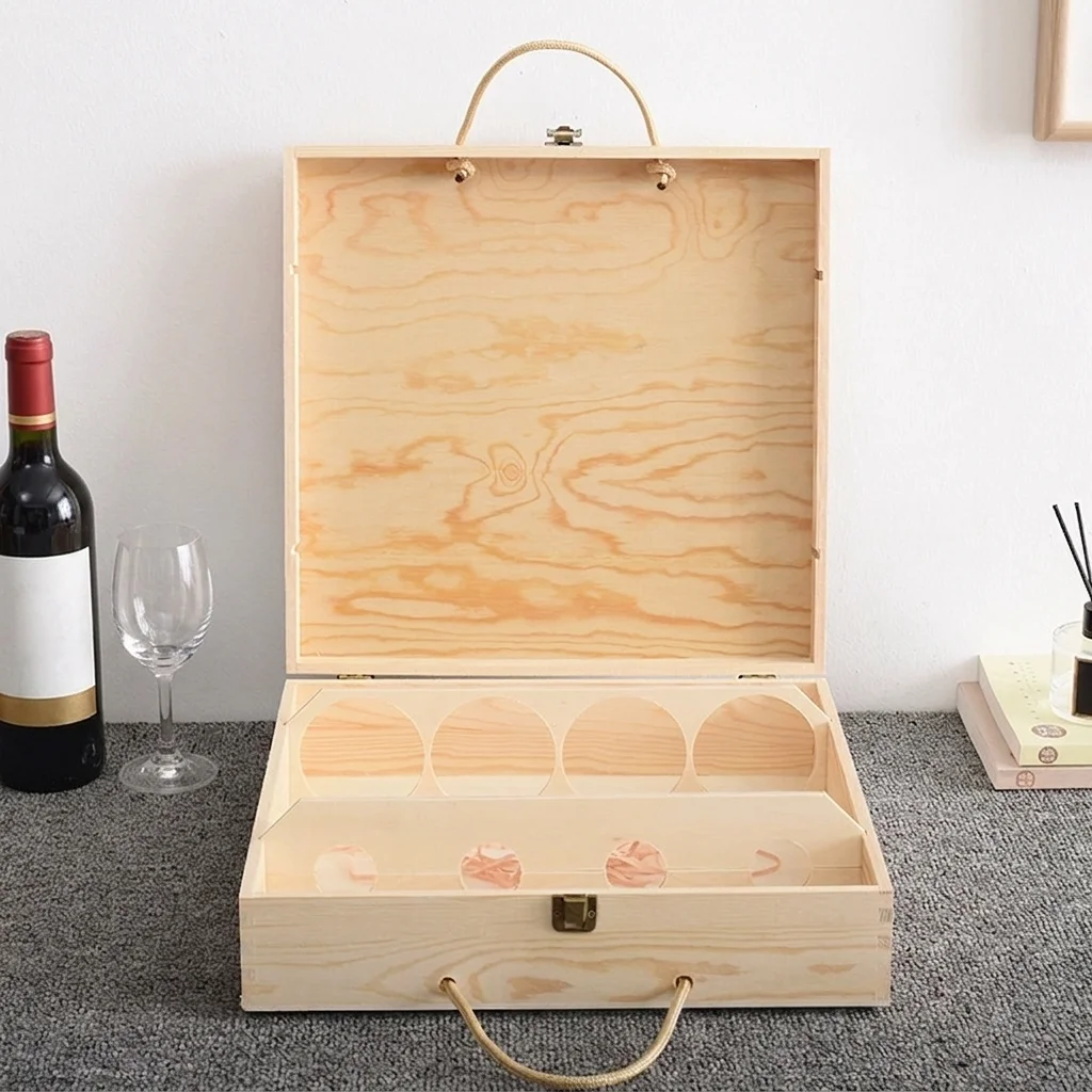 Custom 4 Bottle Vintage Wooden Wine Crate, Natural Pine Construction - Manufacturer & Wholesale Supplier 2
