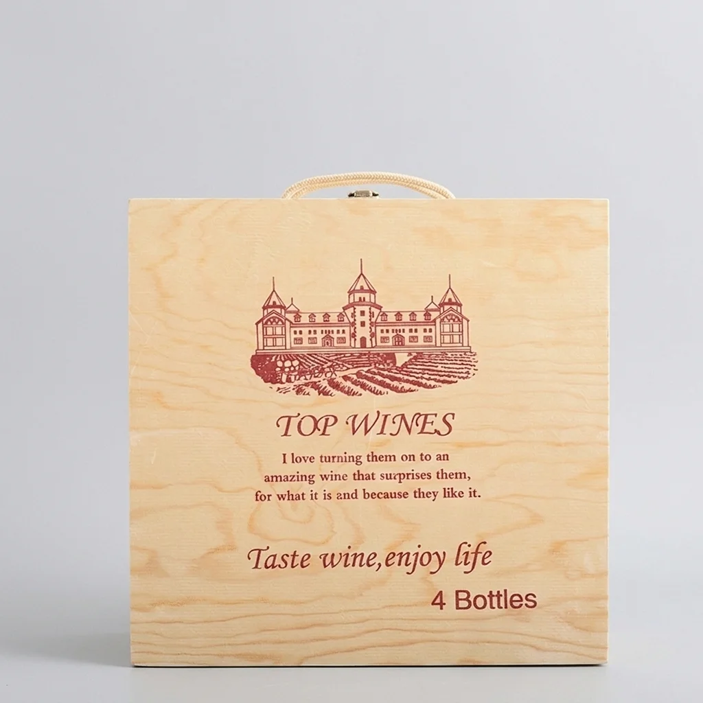 Custom 4 Bottle Vintage Wooden Wine Crate, Natural Pine Construction - Manufacturer & Wholesale Supplier