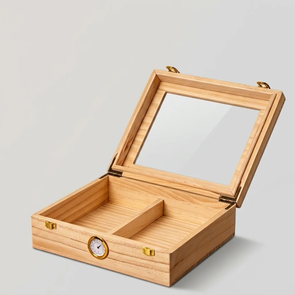 Glass Lid Solid Wood Cigar Humidor with Hygrometer, Available in Multiple Finishes - Manufacturer & Wholesale Supplier 2