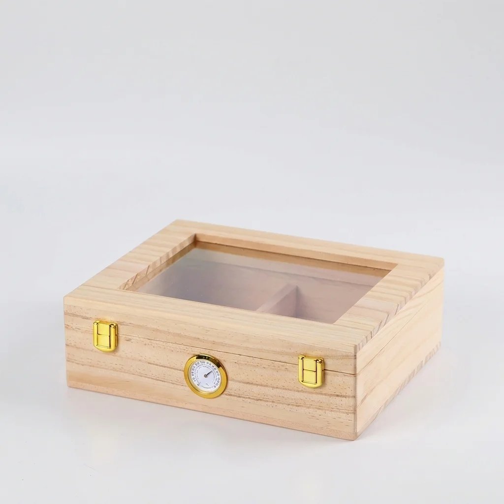 Glass Lid Solid Wood Cigar Humidor with Hygrometer, Available in Multiple Finishes - Manufacturer & Wholesale Supplier 3