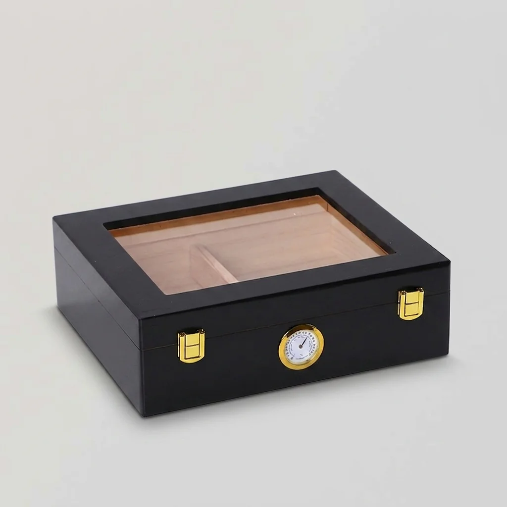 Glass Lid Solid Wood Cigar Humidor with Hygrometer, Available in Multiple Finishes - Manufacturer & Wholesale Supplier 5