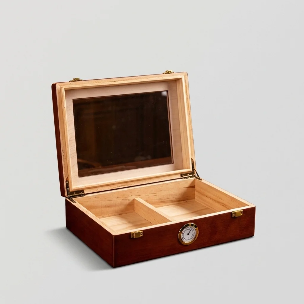 Glass Lid Solid Wood Cigar Humidor with Hygrometer, Available in Multiple Finishes - Manufacturer & Wholesale Supplier