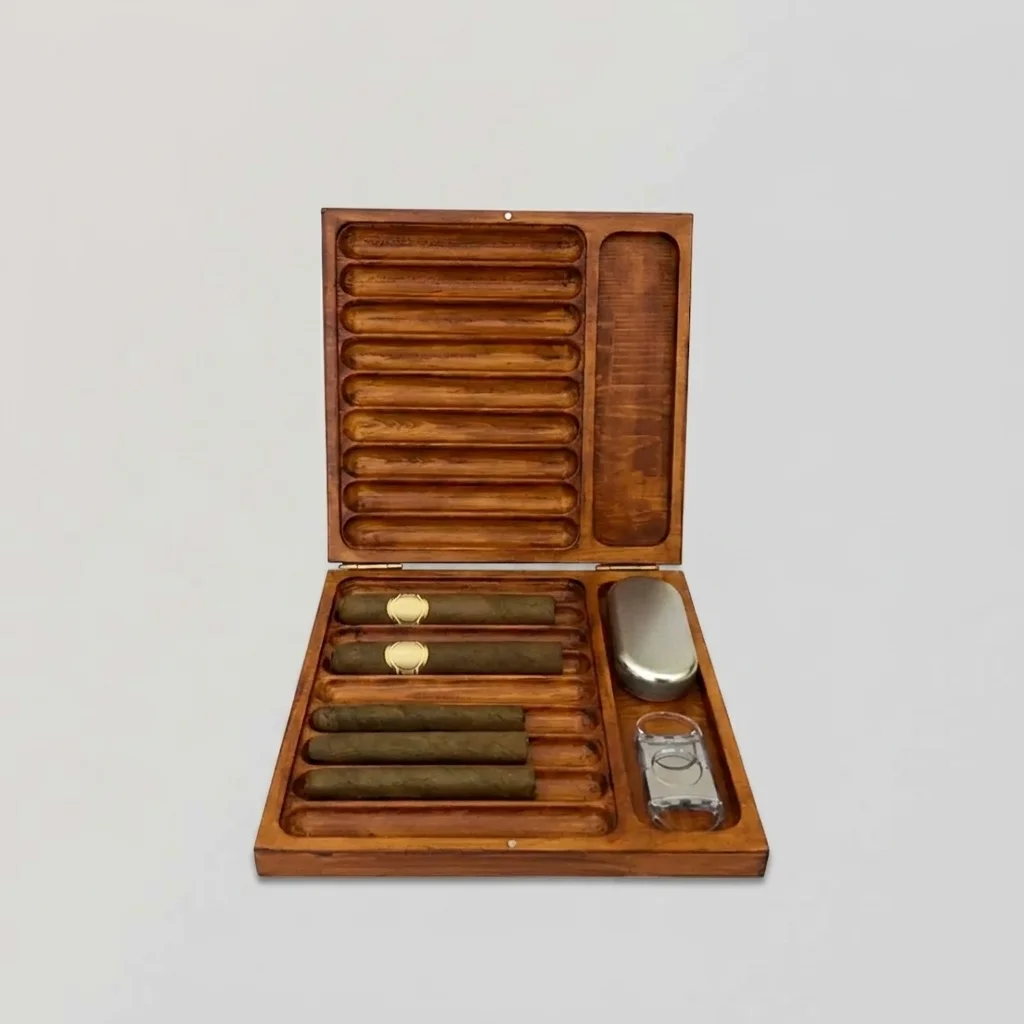 Wholesale Folding Wood Cigar Humidor Tray Box with Lighter & Cutter Compartments Manufacturer & Wholesale Supplier 3