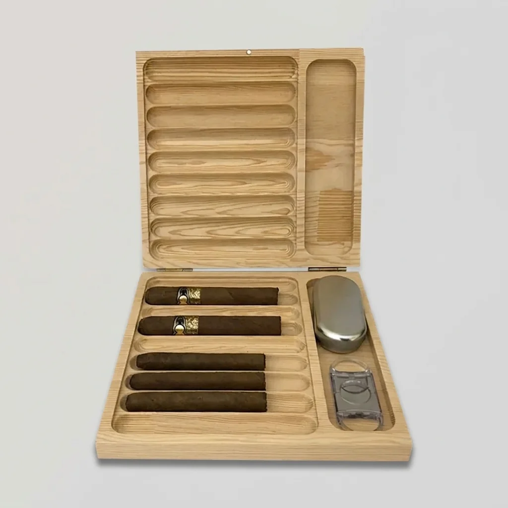 Wholesale Folding Wood Cigar Humidor Tray Box with Lighter & Cutter Compartments Manufacturer & Wholesale Supplier 4