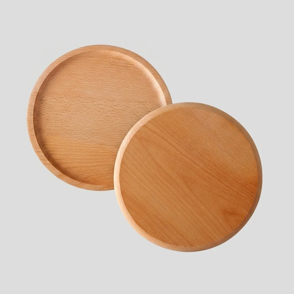 Round Beech Wood Serving Trays for Bread and Dessert 2